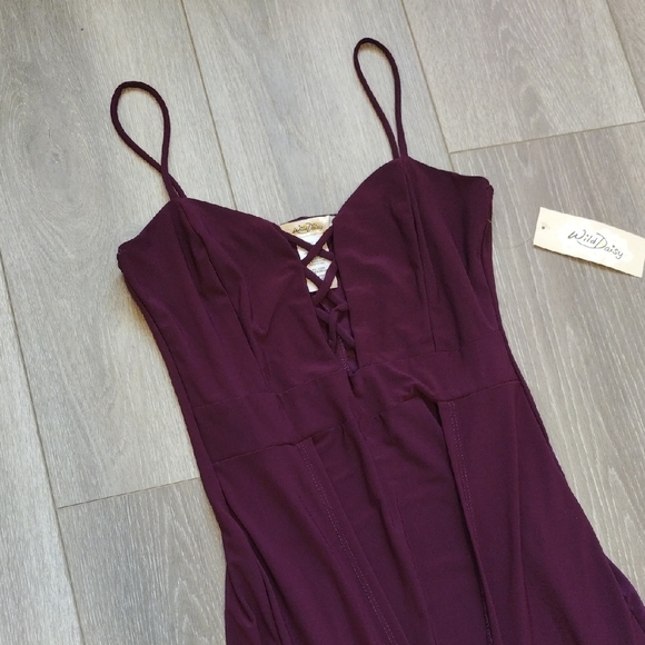 Wild Daisy Burgundy Spaghetti Strap Dress - Picture 1 of 13